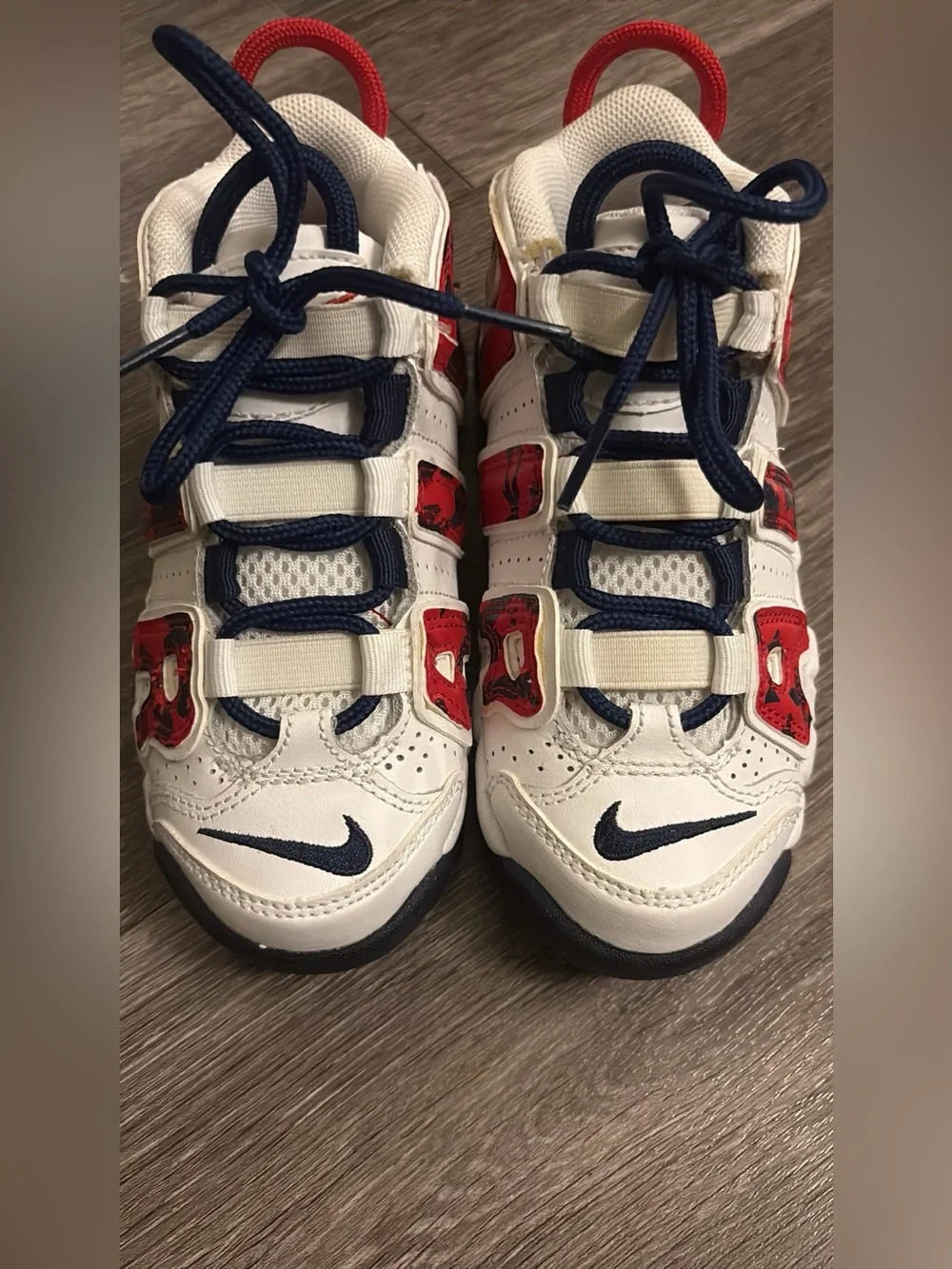 Nike Kids Air More Uptempo in the Red Navy Camo White  Size 11 C